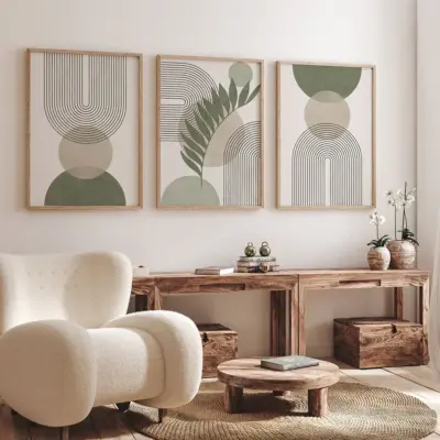 Sage Green Botanical Abstract Boho Geometry