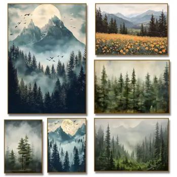 Boho Mountain Pine Tree Forest