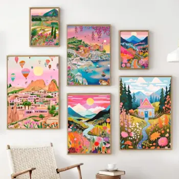 Flowers Mountain Lake Colorful Poster