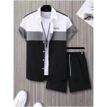 Summer Striped Paris 3D Print Men Shirt