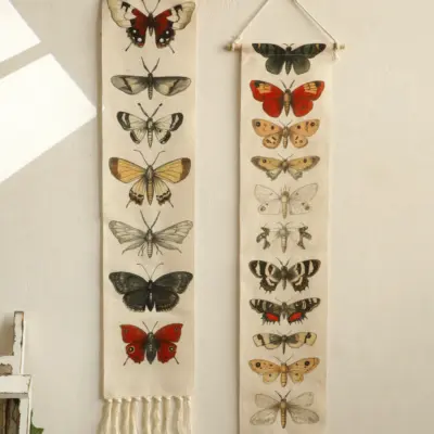 1pc Vintage Boho Butterfly Moth Wall Art Tapestry, Cotton Banner with Tassels – Rustic Nature Home Decor for Living Room Bedroom