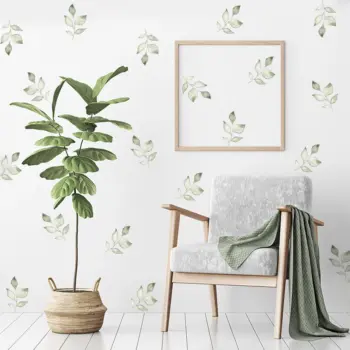 Boho Green Leaves Watercolor Wall